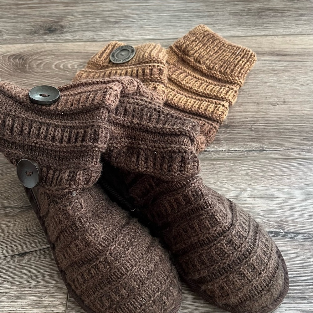 Muk Luks Dark Brown Knit Winter Boots